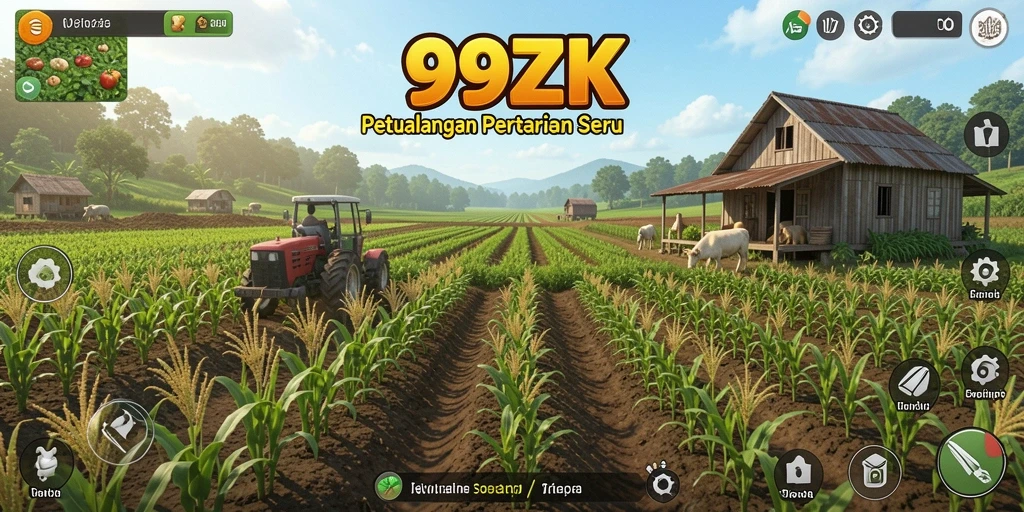 Screenshot gameplay 99ZK menunjukkan aktivitas bertani yang menyenangkan.