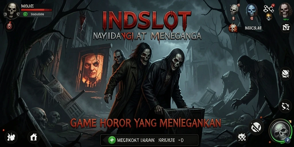 Screenshot gameplay INDSLOT yang menampilkan suasana horor yang mencekam.