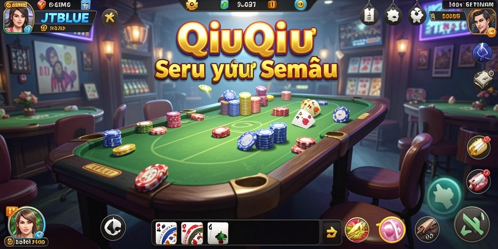 Screenshot JTBLUE yang menampilkan aksi seru dalam permainan QiuQiu.