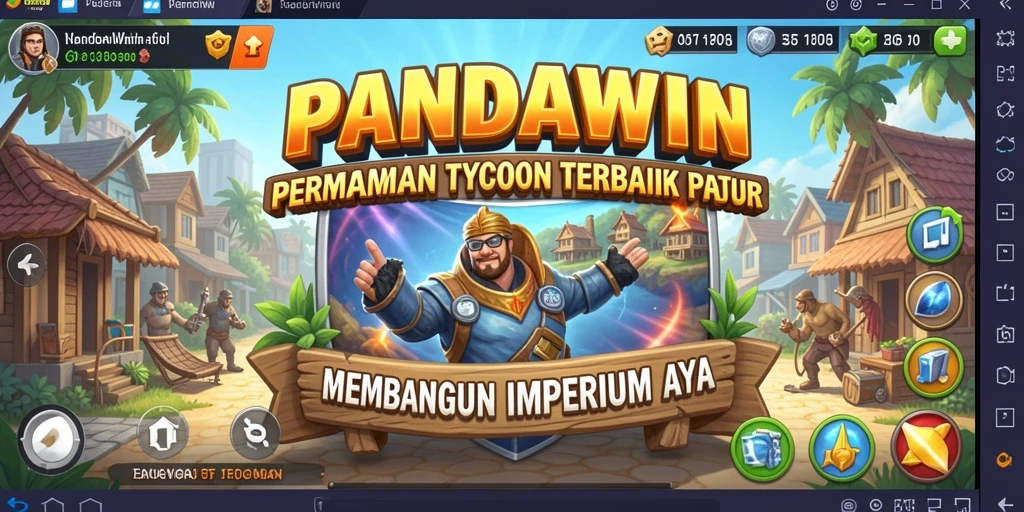 Screenshot gameplay menunjukkan pengelolaan bisnis dan interaksi sosial di PANDAWIN.