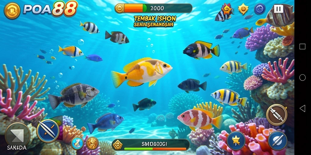 Screenshot utama POA88 menampilkan aksi seru dalam permainan Tembak Ikan.