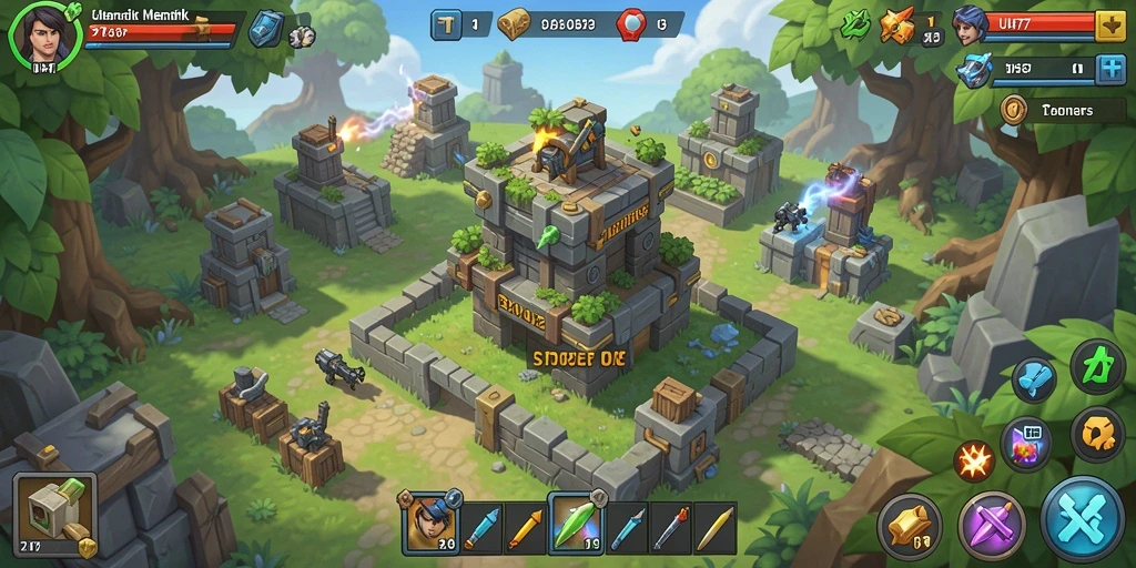 Tampilan gameplay strategis dari UH77 Tower Defense.