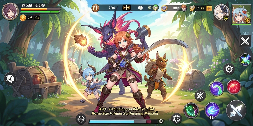 Tampilan permainan X88 dengan karakter anime yang menawan.